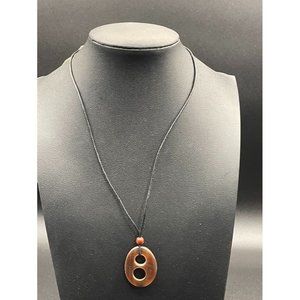 Gerson Black Chorded Adjustable Brown Circle Pendant Necklace Length 9.50 Inches